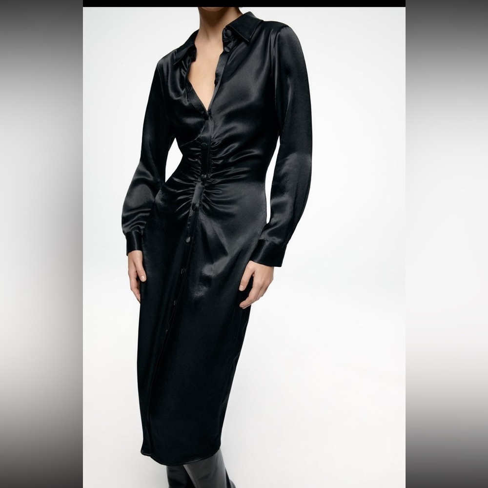 Zara satin effect shirt dress